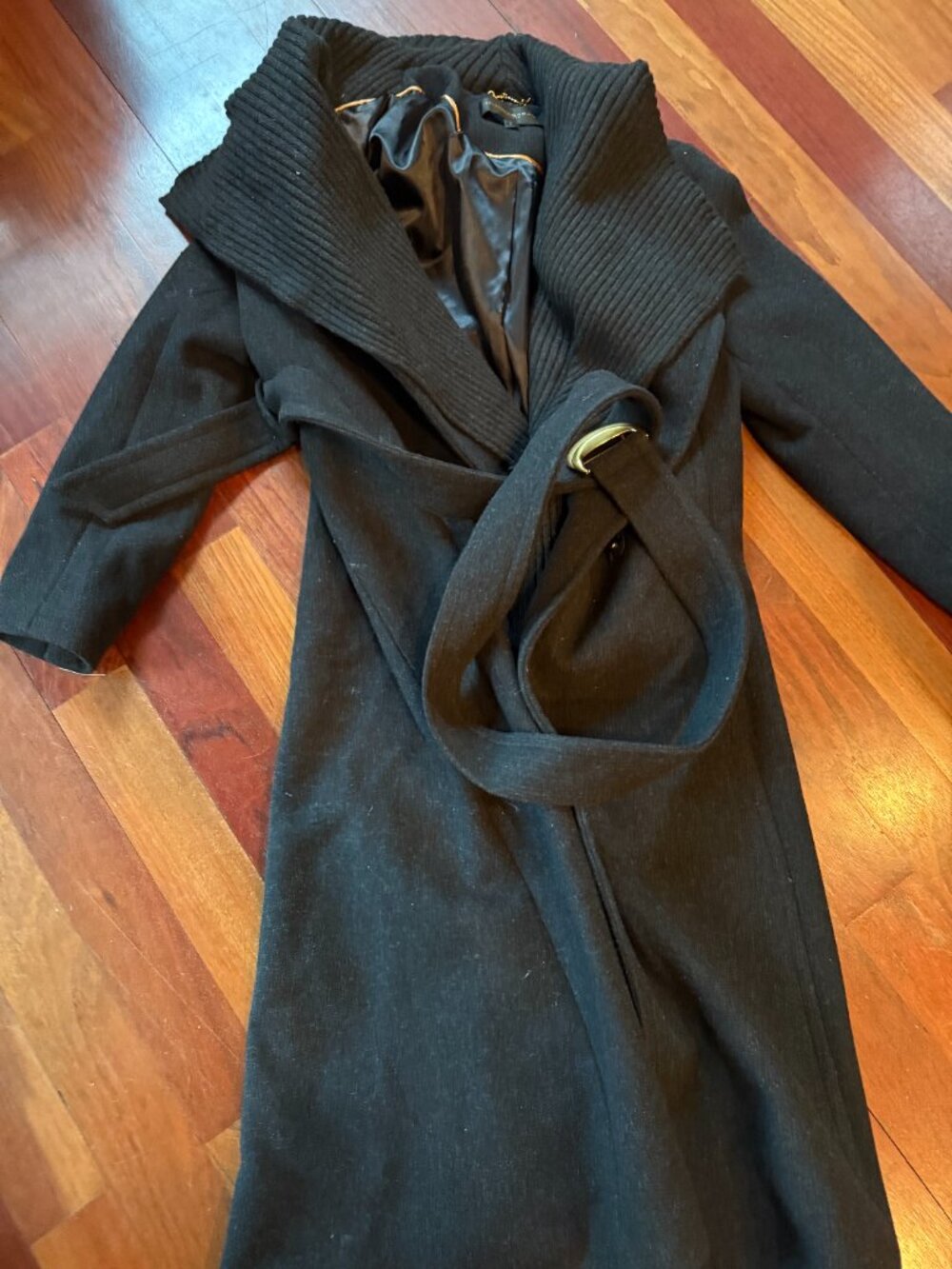 Donna Karan Rib Belted Wool Blend Wrap Coat - Picture 8 of 9